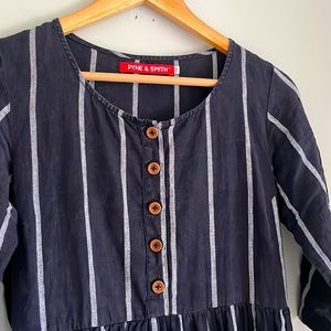 Pyne & Smith navy stripe linen midi dress XS